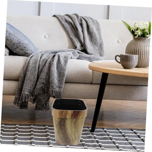 Vista 2 de SEWACC Botes de basura de madera para basura, pequeño, rústico, rectangular, contenedor de basura para baño, dormitorio, cocina, hogar, oficina