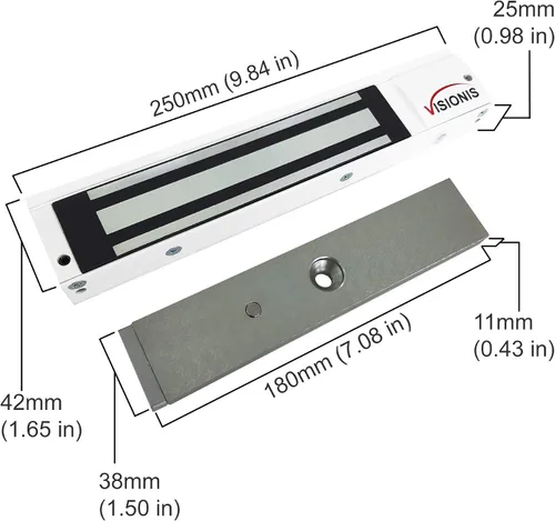 Vista 2 de Visionis VS-VISML600LED-WH Interior 600lbs Cerradura electromagnética blanca con sensor LED para control de acceso de puerta
