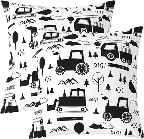 Vista 16 de Juego de 2 fundas de almohada de construcción de 16 x 16 pulgadas, fundas de almohada suaves para camiones, fundas de cojín para sala de estar