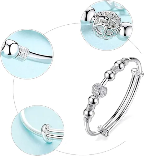 Vista 4 de Pulsera giratoria de cuentas de plata de ley 925 para mujer, para ansiedad, descomprimir libremente, herramientas abiertas, inspiraciones