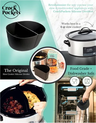 Vista 3 de CrockPockets® Divisores Reutilizables de Silicona para Olla de Cocción Lenta – Juego de Divisores de 6Qt (Paquete de 2), Antiadherente, Resistente a