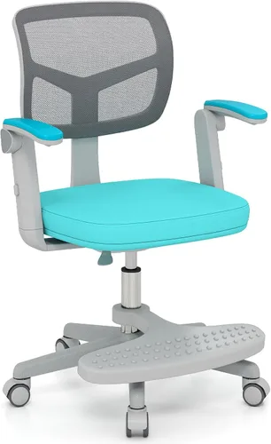 Vista 12 de Giantex Silla de escritorio para niños, silla rodante ergonómica ajustable con reposapiés y apoyabrazos abatibles, silla de oficina para niños