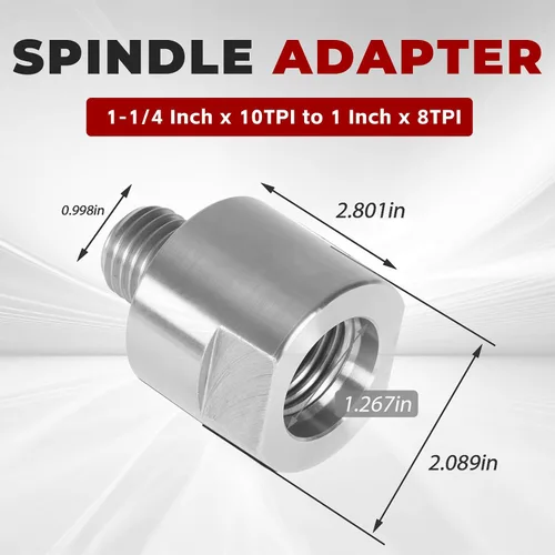 Vista 5 de findmall Adaptador de husillo de cabezal de torno que convierte 1-1/4 pulgadas x 8TPI a 1 pulgada x 8TPI para torno de carpintería