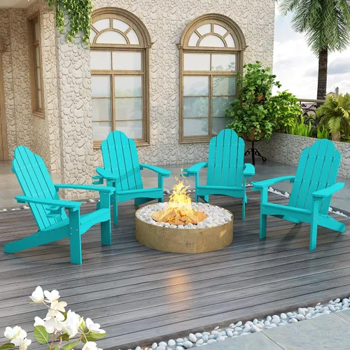Vista 8 de LUE BONA HDPS Sillas Adirondack, 1 silla, patio exterior de larga duración para todas las estaciones, soporte para tazas oculto, 350 libras, azul