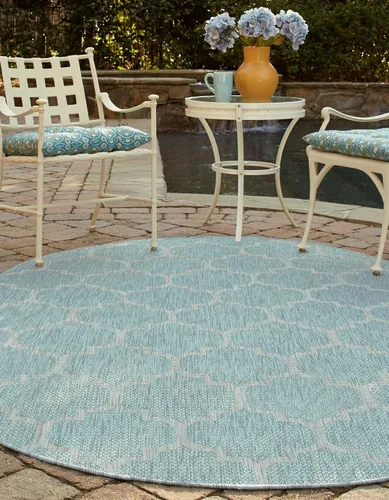Vista 4 de Unique Loom Outdoor Trellis Collection Alfombra de Área (5' 1" x 8' Oval, Aguamarina/Gris)