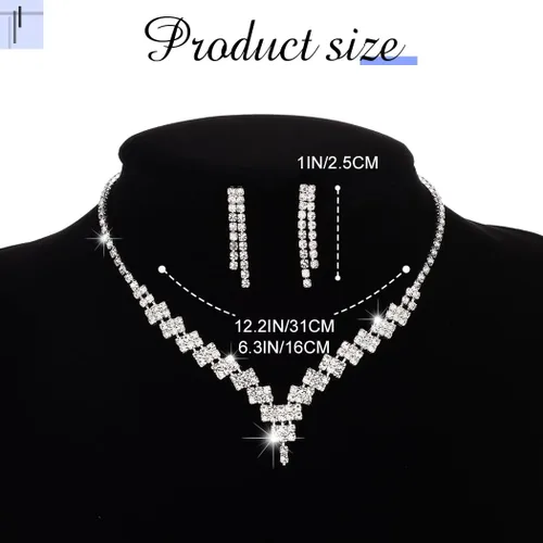 Vista 5 de JAKAWIN Rhinestone novia boda joyería conjunto plata cristal collar pendiente conjunto brillante joyería nupcial para las mujeres (paquete de 3)