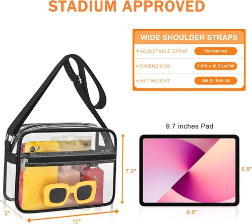 Vista 3 de MAY TREE Clear Bag for Stadium Events Clear Messenger Bag Suitable for Concert Outfits and Sports Events