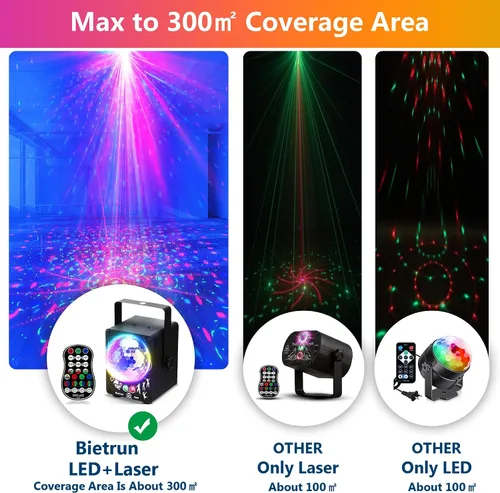 Vista 2 de Luz de escenario de discoteca para fiesta, luces estroboscópicas activadas por sonido, luces LED RGB intermitentes con control remoto para fiestas