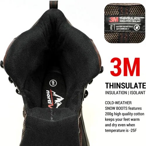 Vista 2 de NORTIV 8 - Botas de esquí de invierno con suela de goma para hombre, con aislamiento impermeable