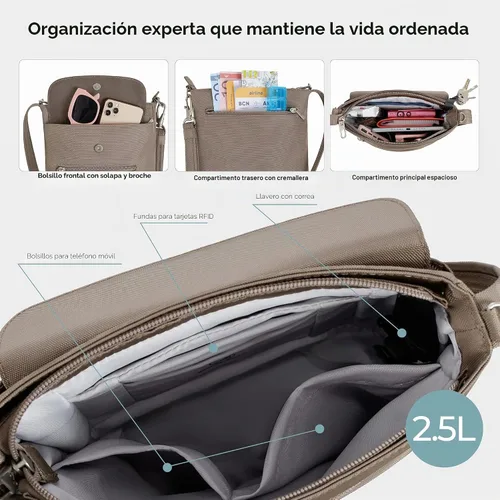 Vista 7 de Travelon - Mini bolsa clásica de hombro antirrobo Avellana
