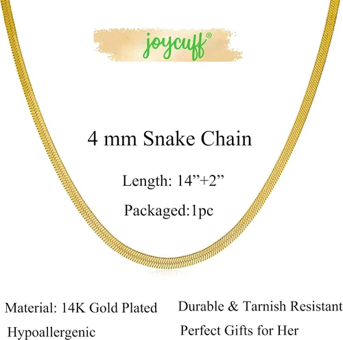 Vista 6 de JoycuFF Collar de espiga de oro para mujer, chapado en oro de 14 quilates, cadena de serpiente delicada, gargantilla de oro para mujeres y niñas