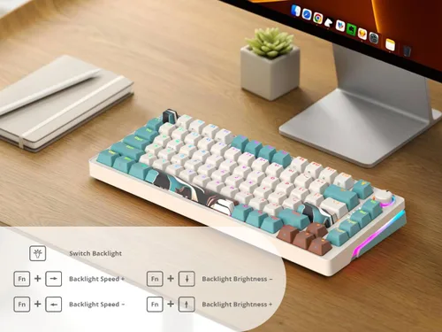 Vista 8 de Teclado mecánico para juegos 75% marrón, compacto de 82 teclas intercambiable en caliente con perilla, perfil OEM retroiluminado RGB, teclado USB-C
