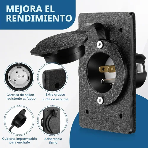 Vista 4 de Paquete de 1 receptáculo de entrada de alimentación macho con brida de hoja Negro