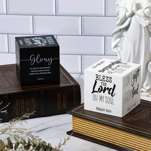 Vista 4 de 2 piezas de mini letreros de madera con versículos bíblicos, decoración cristiana "Be Still and Know", letrero religioso de escritura en madera