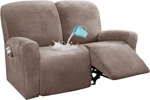 Vista 14 de Fundas impermeables de terciopelo para sofá reclinable, 8 fundas elásticas para sofá reclinable de 1, 2 y 3 plazas, funda suave antideslizante