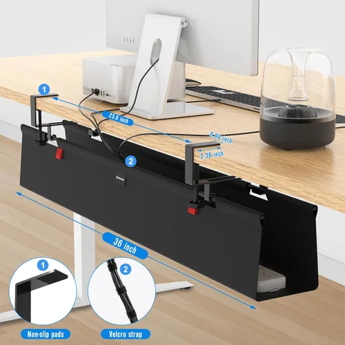 Vista 4 de Bandeja de organización de cables debajo del escritorio para mesa, organizador de cables de 36 pulgadas sin taladros con bucle para cables, gestión