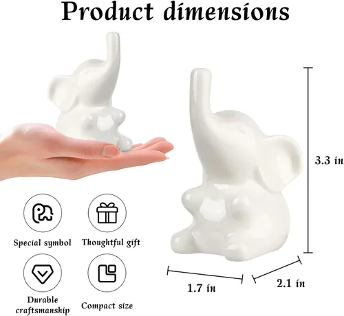 Vista 2 de Loving Pair - Juego de figuras de elefante blanco de cerámica, pequeña estatua de elefante para estantería, escritorio, decoración del hogar, regalo