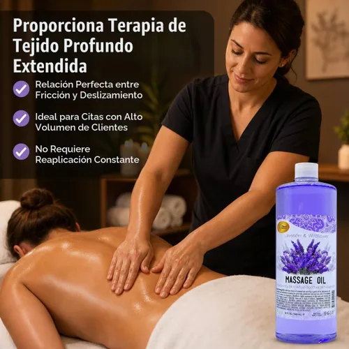 Vista 4 de SPA REDI Aceite de masaje de tejido profundo, deslizamiento sin residuos, lavanda, 32 onzas