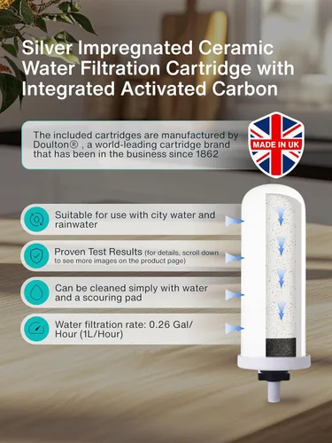 Vista 3 de Sistema de filtro de agua por gravedad para encimera, 3.17 galones/12L, acero inoxidable 304, purificador de agua alimentado por gravedad con 2