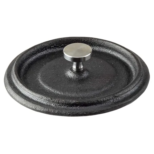 Vista 6 de TableCraft 10747 Cocotte, 8 onzas., con tapa & asas, de acero inoxidable perilla, hierro fundido, negro