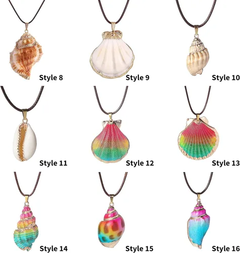 Vista 4 de FM FM42 Collar con colgante de concha de concha de mar natural con cadena de cuerda de 27 pulgadas de largo (25 estilos)