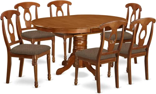 Vista 10 de East West Furniture AVNA5-SBR-C - Juego de mesa de comedor de 5 piezas para 4 personas, incluye una mesa de cocina ovalada con hojas de mariposa y 4