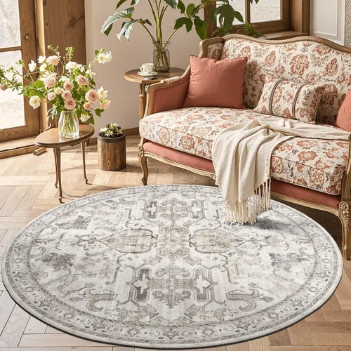 Vista 372 de jinchan Lima - Alfombra simétrica floral geométrica lavable, alfombra de entrada de medio círculo de 2 x 3, alfombra de media luna, suave y Azul
