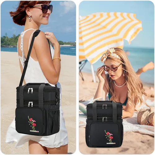 Vista 5 de HSHRICH Lonchera aislada para mujeres/hombres, doble compartimento, impermeable, reutilizable, grande, para adultos, bolsa enfriadora de gran