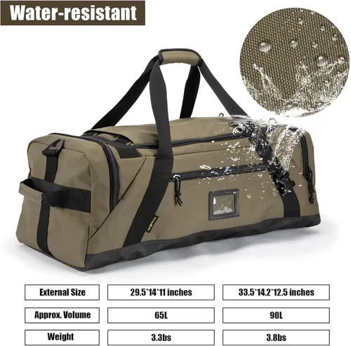 Vista 3 de Bolsa de lona grande, bolsas de gimnasio para hombres, bolsa de fin de semana para mujeres, mochila de viaje, bolsa de lona deportiva, Verde Armada