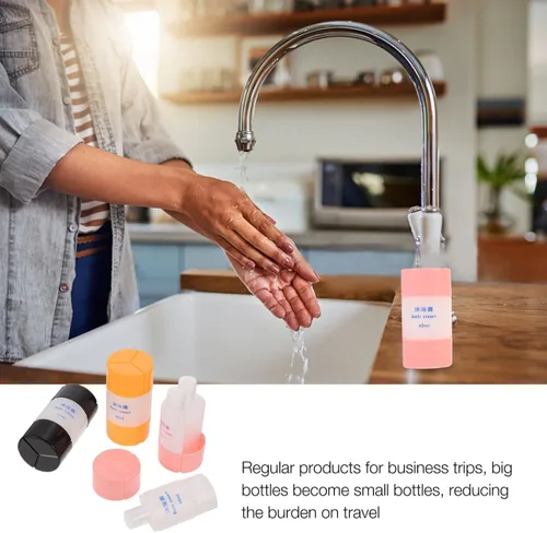 Vista 7 de Healifty Botellas de viaje de plástico 3 en 1 recipientes de aseo de viaje dispensador de líquido para champú loción gel de baño 1.5 fl oz/por