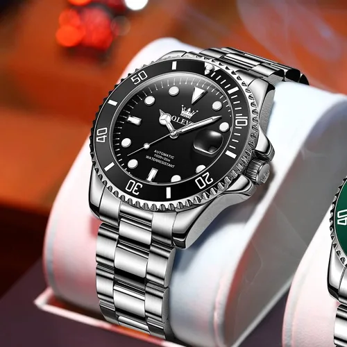 Vista 2 de OLEVS Reloj mecánico automático de los hombres del acero inoxidable de lujo de cuerda de los relojes de los hombres