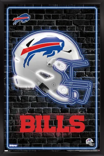 Vista 8 de NFL Buffalo Bills - Póster de pared con casco neón, 22.4 pulgadas de largo x 14.7 pulgadas de ancho, versión enmarcada de madera de granero