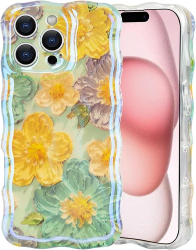 Vista 33 de IDweel Funda para iPhone 11, Lujosa Pintura al Óleo Retro Colorida con Patrón de Flores Brillantes Impresas, Lindo Borde Ondulado Rizado, Exquisita