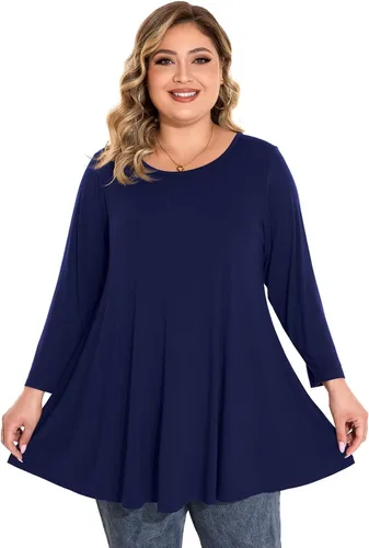 Vista 2 de BELAROI - Camiseta cómoda de manga 34 para mujer, talla grande, ajuste suelto