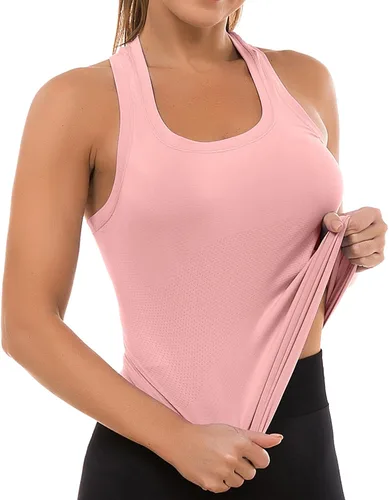 Vista 41 de MathCat Camisetas de entrenamiento para mujer, sin costuras, básicas, sin mangas, con espalda cruzada, atlética, yoga, correr, uso diario