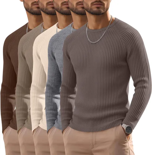 Vista 22 de Oakgarden Paquete de 5 camisas térmicas acanaladas de manga larga para Colores básicos
