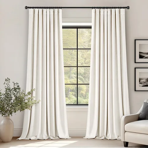 Vista 12 de ANRODUO Cortinas de terciopelo beige de 45 pulgadas de largo, opacas con aislamiento térmico insonorizado, cortinas de privacidad para oscurecer