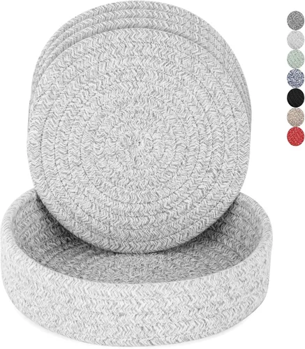 Vista 8 de Salvamanteles para platos calientes, ollas y sartenes, almohadillas calientes con cesta de almacenamiento, soportes para ollas para cocina, tapete