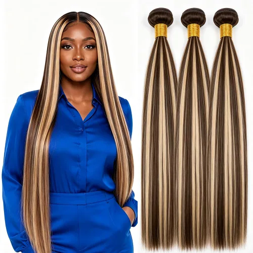 Vista 275 de P4613 Cabello humano rizado onda profunda marrón y paquetes mixtos 8 10 12 P4613 Ombre Marrón-Rubio-DP