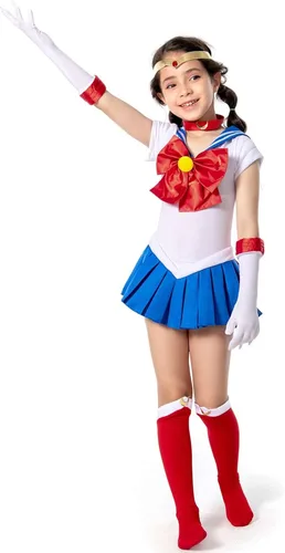 Vista 5 de Wolancy Sailor Moon Venus Júpiter - Disfraz de cosplay para mujer, falda Gilrs para Halloween, calcetines con lazo