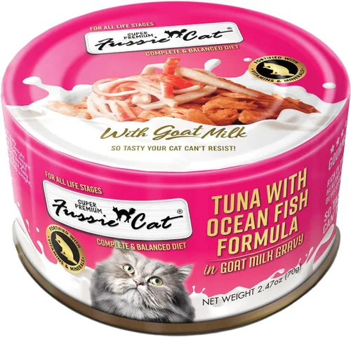 Vista 11 de Fussie Cat Premium Fórmula de atún húmeda sin grano para gato, 2.82 oz / 80 gramos, caja de 24