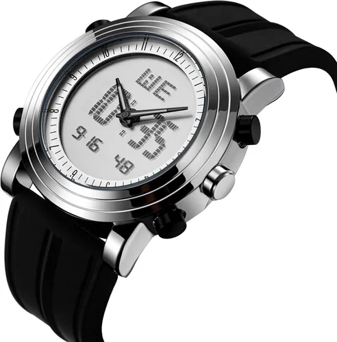 Vista 2 de SINOBI Reloj deportivo para hombre reloj digital de goma militar y cuarzo para hombre con alarma reloj luminoso de doble hora esfera grande de 177