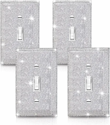 Vista 10 de 4 Piezas Cubiertas de Tomacorriente con Diamantes de Imitación Plateados Brillantes Placa de Pared 1 Gang Toggle Cubierta de Interruptor de Luz