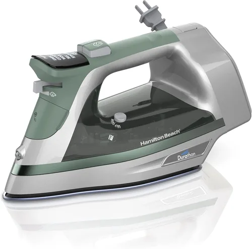 Vista 12 de Hamilton Beach Plancha de vapor y vaporizador vertical para ropa con suela de Durathon resistente a los arañazos, cable retráctil de 8 pies, apagado