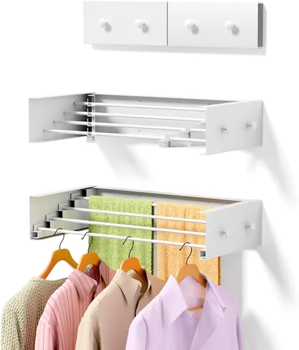 Vista 11 de ZMBESUP Estante de secado de ropa plegable, para montar en la pared, estante de secado de pared retráctil, 23.6 pulgadas de ancho, 4 varillas