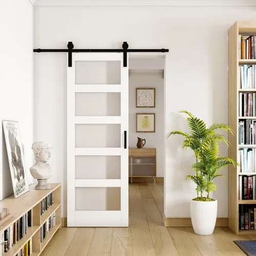 Vista 12 de Puertas correderas de granero de 30 x 84 pulgadas para habitación con kit de herramientas incluido