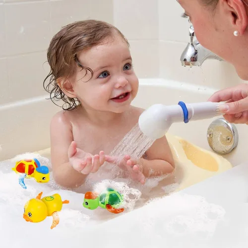 Vista 7 de Cuterabit Juguetes de baño para bebés, tortuga y pato flotantes de cuerda para natación, juguetes para la bañera, juguetes de piscina, juguetes