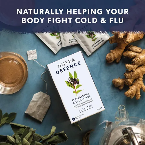 Vista 4 de NUTRADEFENCE - Té para resfriado y gripe Té de inmunidad - Apoya y estimula el sistema inmunológico - Incluye saúco, eucalipto y raíz de regaliz