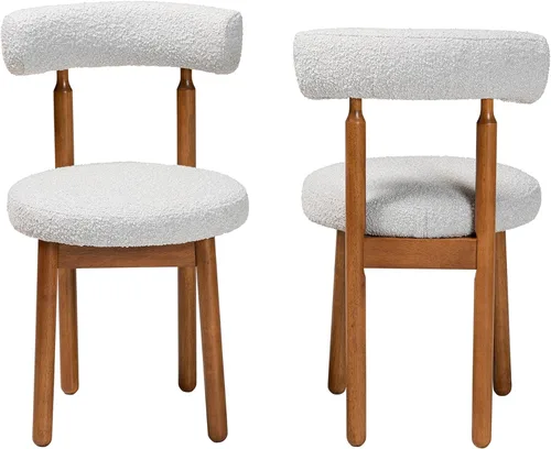 Vista 4 de Baxton Studio Edric Modern Japandi - Juego de sillas de comedor de 2 piezas con tela de boucle gris claro y acabado marrón nogal