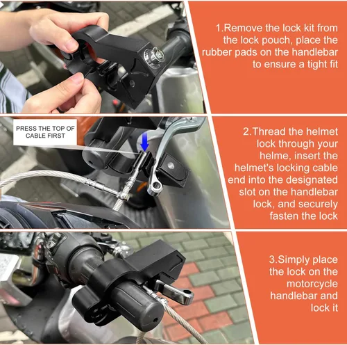 Vista 4 de Bloqueo de motocicleta - Cerradura antirrobo para casco y manillar, color negro resistente